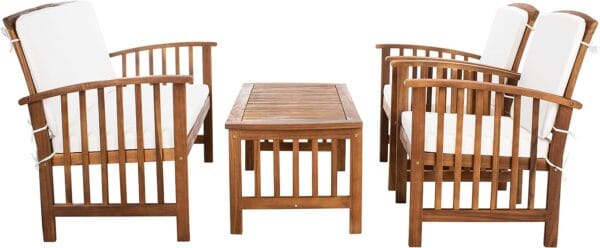 SAFAVIEH Outdoor Collection Rocklin Natural/ Beige 4-Piece Conversation Patio Set with Cushions Visit the Safavieh Store 5