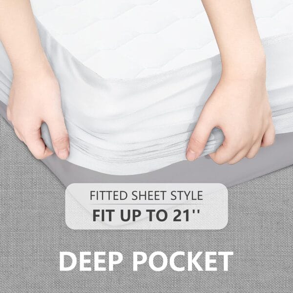 King Waterproof Mattress Protector, Breathable Noiseless Mattress Cover, Deep Pocket Fit Up to 21 Inches, Quilted Alternative Filling Mattress Pad Cover 6