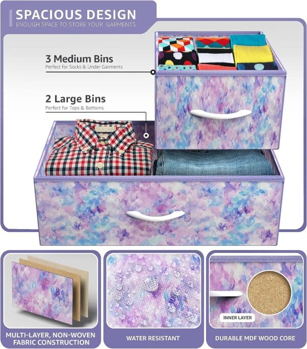 Sorbus Kids Dresser with 5 Drawers - Storage Chest Organizer Unit with Steel Frame, Wood Top, Easy Pull Fabric Bins - Long Wide TV Stand for Bedroom Furniture, Hallway, Closet & Office Organization 6
