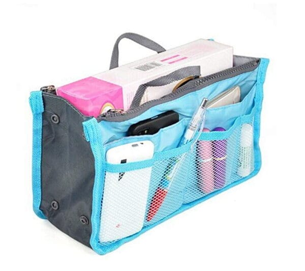 Women Multi-Pocket Travel Handbag Organizer Insert w Zipper Handles Purse Liner 30
