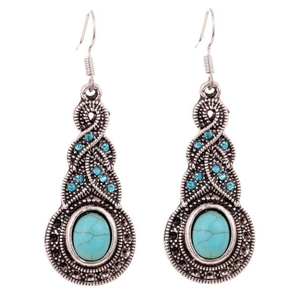 New Tibetan Silver Blue Turquoise Chain Crystal Pendant Necklace Fashion Jewelry 6
