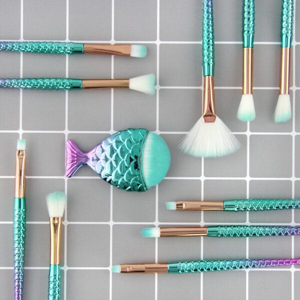 Mermaid Makeup Brushes Sets Concealer Eyeshadow Foundation Blush Eyeliner Brush 7