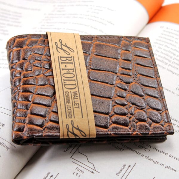 New Mens Genuine Leather Bifold Wallet ID Credit Card Alligator Window Crocodile 1