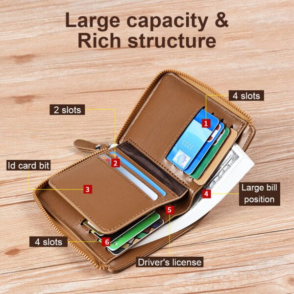 Mens RFID Blocking Leather Wallet Credit Card ID Holder Zipper Purse Waterproof 6