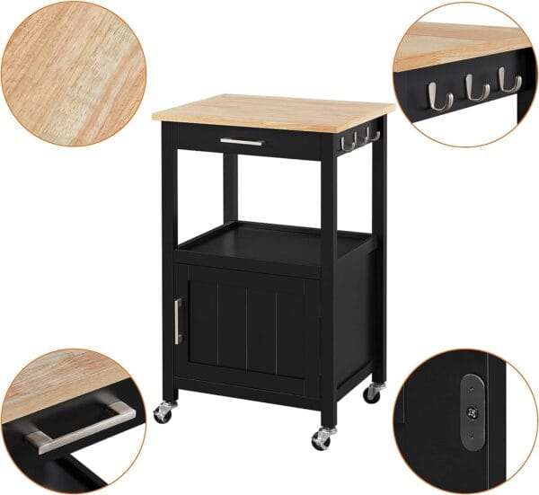 Topeakmart Kitchen Island Trolley Cart with Drawer and Storage Cabinet, Wood Top Kitchen Cart for Dining Room, 22x18x35 Inches 6