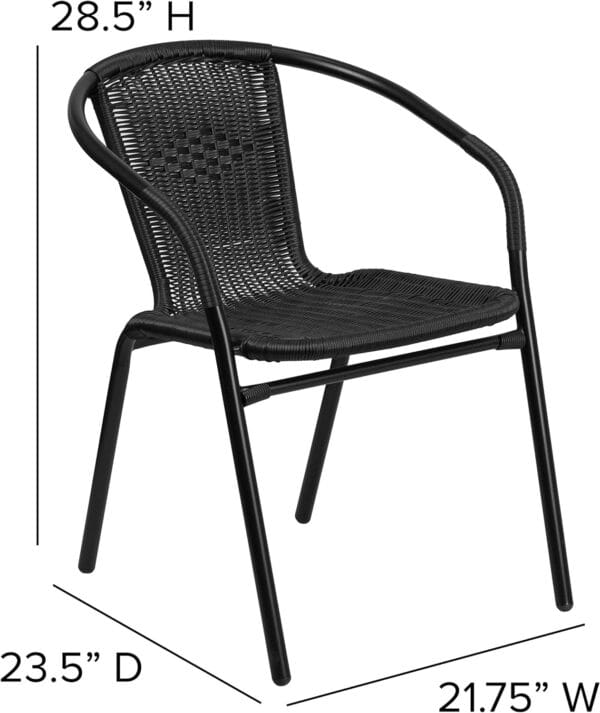Flash Furniture Lila 2 Pack Black Rattan Indoor-Outdoor Restaurant Stack Chair 6