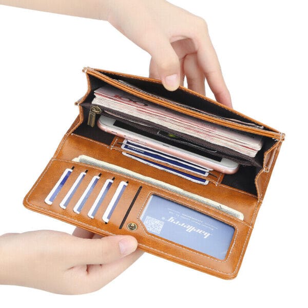 Women Lady Oil Wax Leather Clutch Wallet Long Purse Credit Card Phone Holder Bag 28