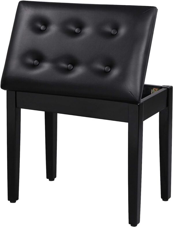 SONGMICS Piano Bench with Padded Cushion and Storage Compartment for Music Books, Vanity Stool, Tufted Wooden Piano Seat, 13.8 x 21.7 x 19.3 Inches, Black ULPB55H 7