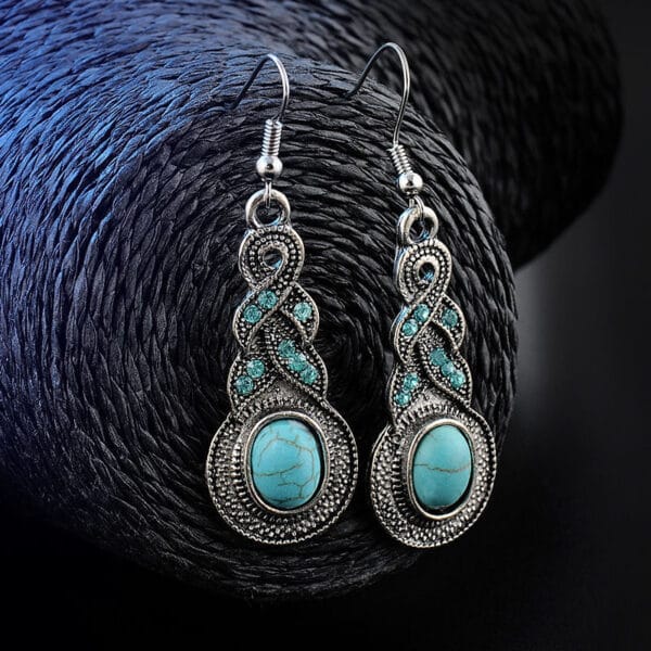 New Tibetan Silver Blue Turquoise Chain Crystal Pendant Necklace Fashion Jewelry 7