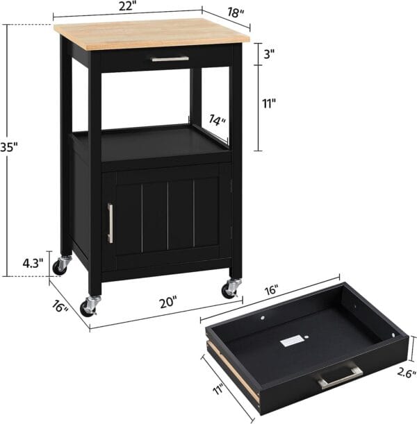 Topeakmart Kitchen Island Trolley Cart with Drawer and Storage Cabinet, Wood Top Kitchen Cart for Dining Room, 22x18x35 Inches 7