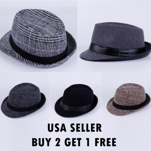 6-8-1.jpg Plaid Tweed Fedora Hat Men Women Trilby Cuban Cap Panama Floral Winter