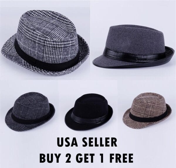 Plaid Tweed Fedora Hat Men Women Trilby Cuban Cap Panama Floral Winter 1