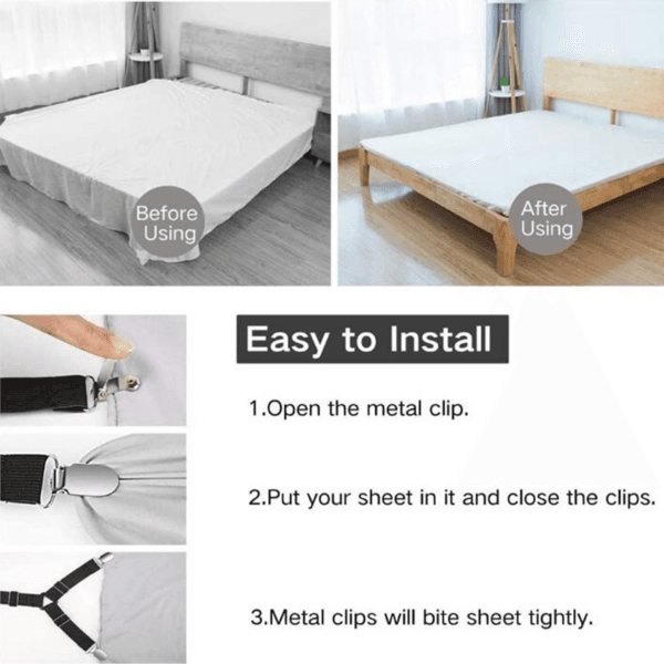 4 Bed Sheet Fasteners Adjustable Elastic Suspenders Straps Mattress Covers Clips 7