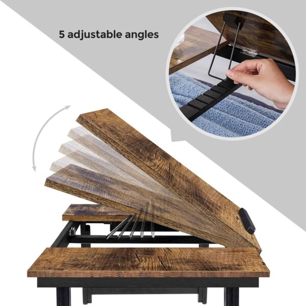 SONGMICS Laptop Desk, Bed Sofa Breakfast Tray, Adjustable Tilt Top, Right-Left Handed, Adjustable Folding Legs, Drawer, Rustic Dark Brown ULLD110B01 7