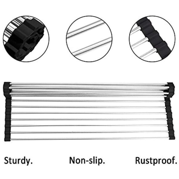 Over the Sink Multipurpose Roll-Up Dish Drying Rack Pan Bottle Food Drainer Mat 8
