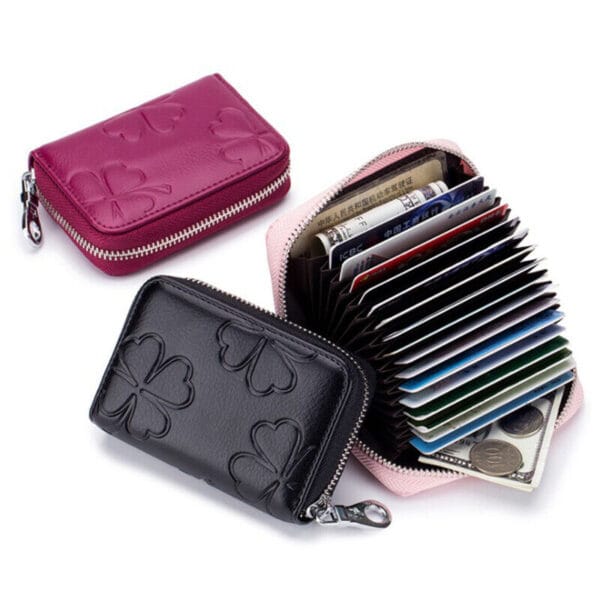 7-43.jpg RFID Blocking Wallets ID Credit Card Holder Clutch Leather Mini Card Case Women