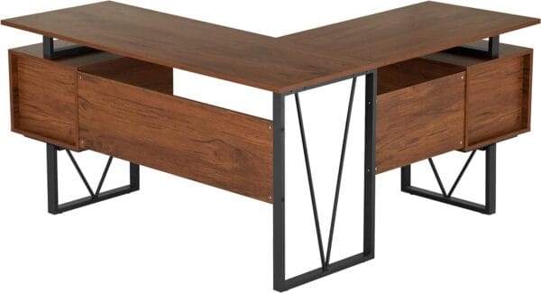 Techni Mobili Reversible 59” W – Modern Versatile L Shaped Drawers and File Cabinet Home Office Desk, 59 x 57.3 x 30, Brown, Grey 11