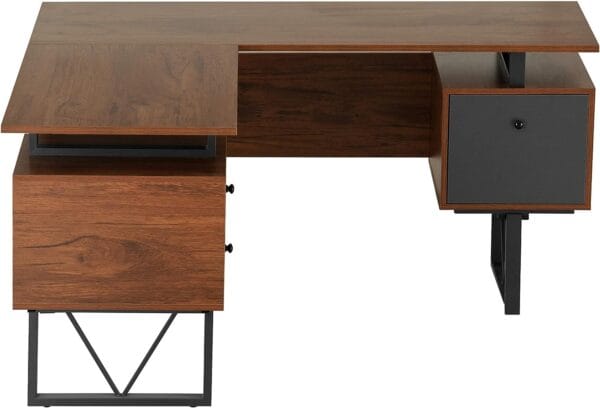 Techni Mobili Reversible 59” W – Modern Versatile L Shaped Drawers and File Cabinet Home Office Desk, 59 x 57.3 x 30, Brown, Grey 12