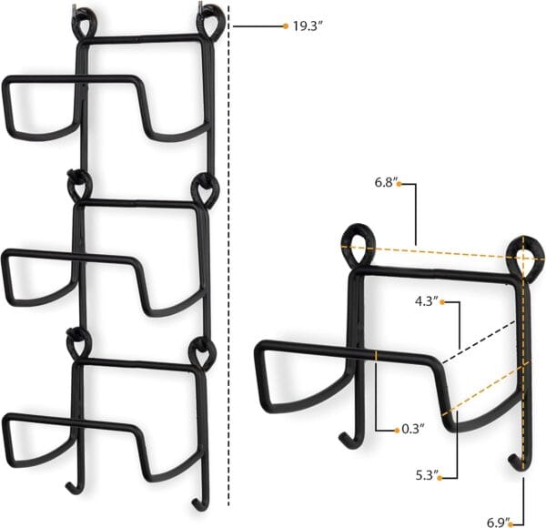Wallniture Solid Wrought Iron Metal Towel Rack Holder – Wall Mount Rustic Home Decor - Bathroom Organizer Black Set of 3 (Straight Finish) 5