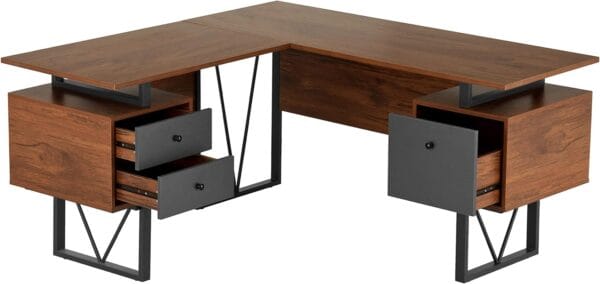 Techni Mobili Reversible 59” W – Modern Versatile L Shaped Drawers and File Cabinet Home Office Desk, 59 x 57.3 x 30, Brown, Grey 5