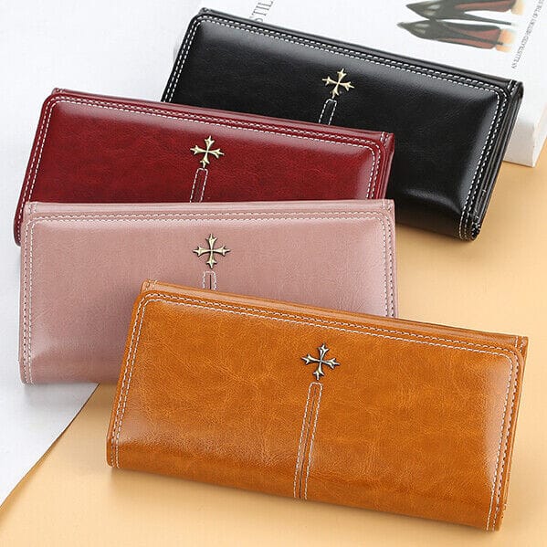 Women Lady Oil Wax Leather Clutch Wallet Long Purse Credit Card Phone Holder Bag