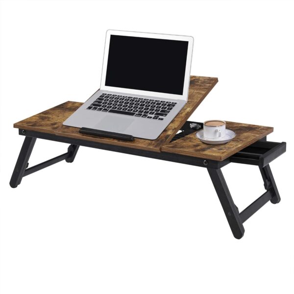 SONGMICS Laptop Desk, Bed Sofa Breakfast Tray, Adjustable Tilt Top, Right-Left Handed, Adjustable Folding Legs, Drawer, Rustic Dark Brown ULLD110B01 9