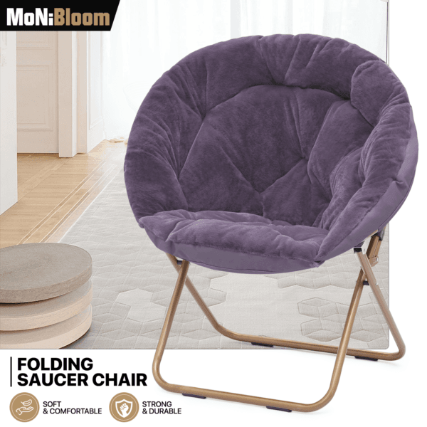 Foldable Comfy Saucer Chair Modern Faux Fur Cozy Moon Lounge Chair w/Metal Frame 29