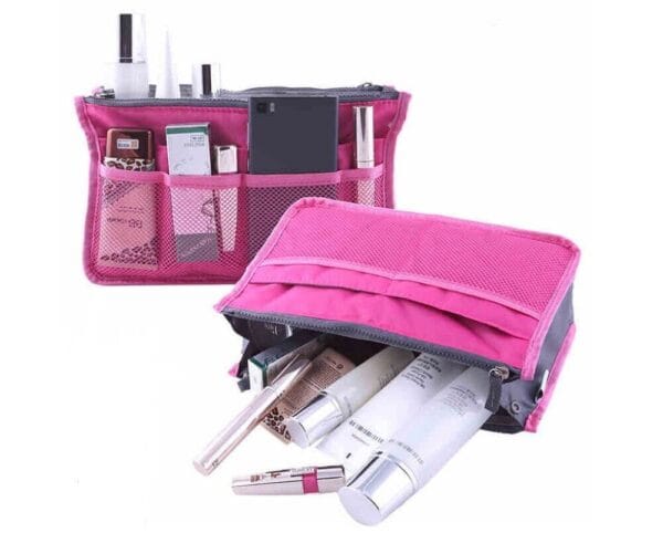 Women Multi-Pocket Travel Handbag Organizer Insert w Zipper Handles Purse Liner 34