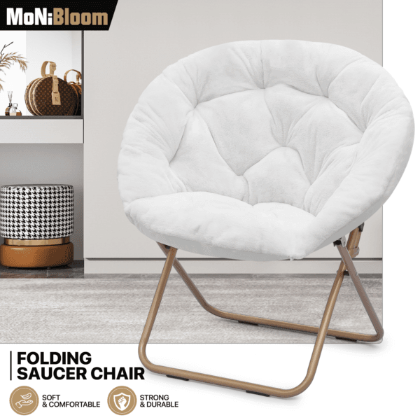 Foldable Comfy Saucer Chair Modern Faux Fur Cozy Moon Lounge Chair w/Metal Frame 30