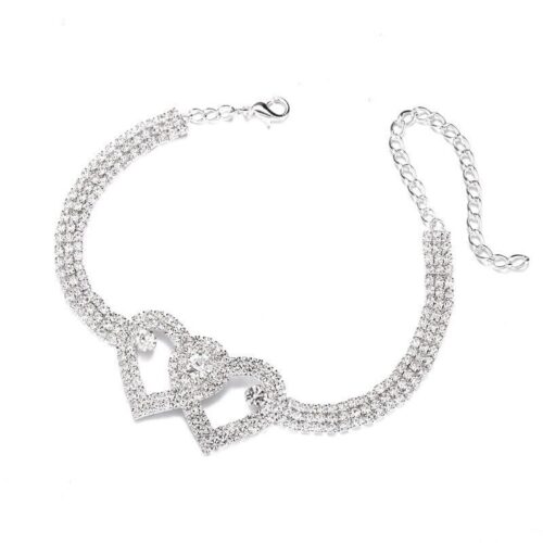 a1 Double Heart Anklet Bracelet Love Barefoot Chain Bling Crystal Ankle Bracelet US