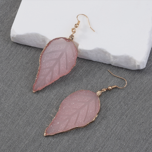 a1 Bohemian Drop Dangle Earrings Leaf Natural Pink Gemstone Handmade Boho Jewelry