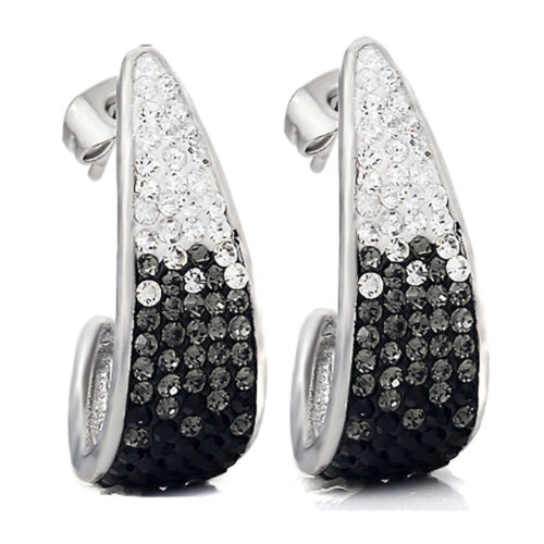 a1 Women's Black and White Hoops In 18K White Gold Made with Swarovski Crystal