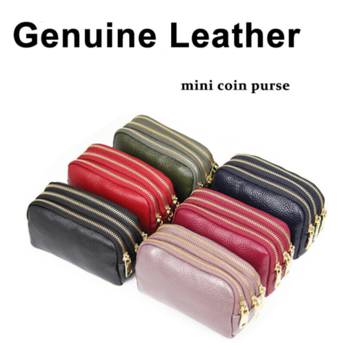 a1 Genuine Leather Women Coin Pocket Zipper Purse Mini Change RFID Blocking Purse