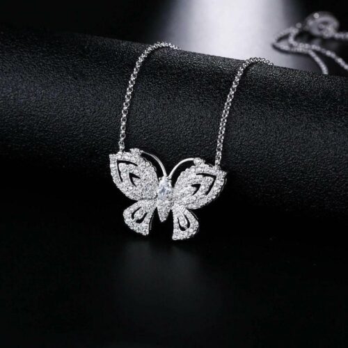 a1 18K White Gold Plated Adjustable Crystal Butterfly Necklace Made With Swarovski