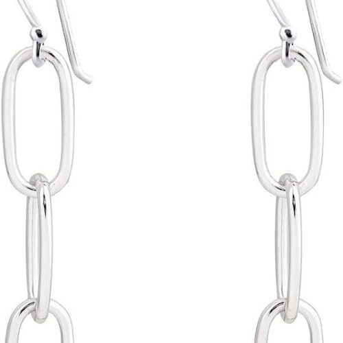 a1 925 Sterling Silver 3 Row Paperclip Chain Link Dangle Drop Earrings For Women