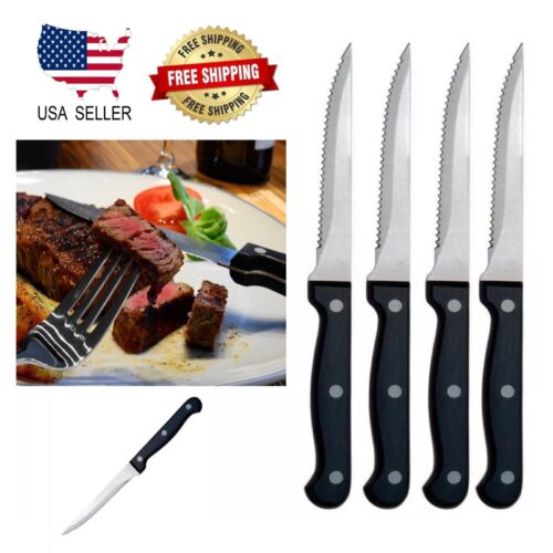 a1 4 Steak Knife Set Serrated Edge 7.5" Stainless Steel Knives Cutlery Utensil