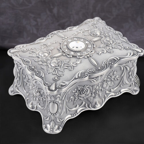 a3 Antique/Vintage Metal Large Size Jewelry Trinket Box Victorian Style Rings Box