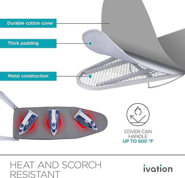 Ivation Wall-Mounted Ironing Board | Foldable 36.2” x 12.2” Ironing Station for Home, Apartment & Small Spaces | Sturdy Folding Board, Easy-Release Lever, Removable Cotton Cover & Mounting Hardware 3