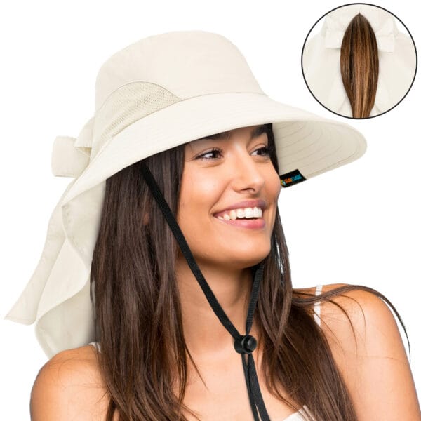 Safari Sun Hat for Women Summer Hats Wide Brim Ponytail Outdoor Working Hiking 20