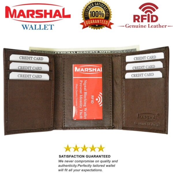 Real Leather Slim Wallets For Men Trifold Mens Wallet W/ ID Window RFID Blocking 4