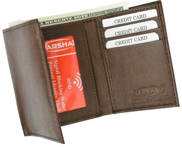 Real Leather Slim Wallets For Men Trifold Mens Wallet W/ ID Window RFID Blocking 10