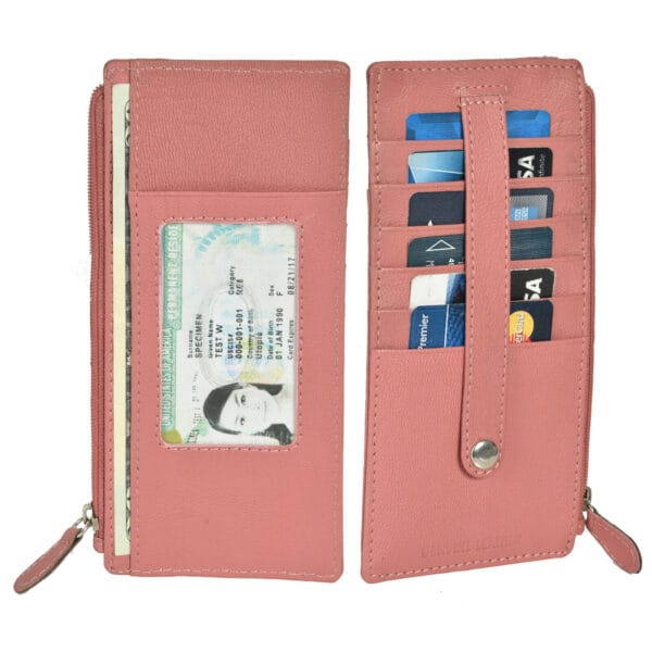 peach.jpg Card Case Holder Slim Wallet With Strap Protection