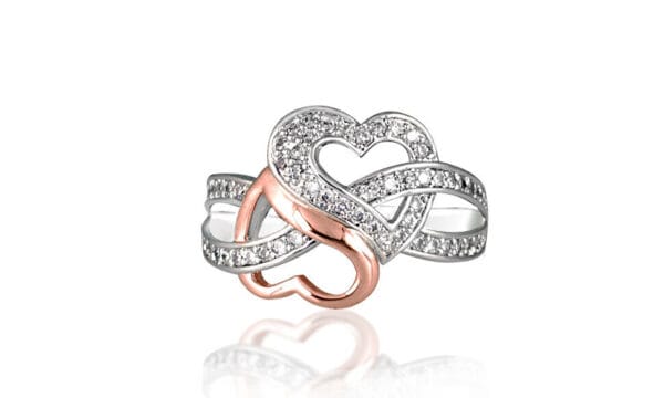 Women's 925 Sterling Silver Rose Gold Plated Heart Infinity Knot CZ Promise Ring 10