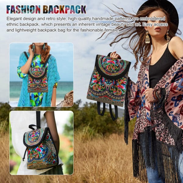 Adjustable Shoulder Backpack Women Rucksack Travel Bag Handbag Vintage Handmade 9