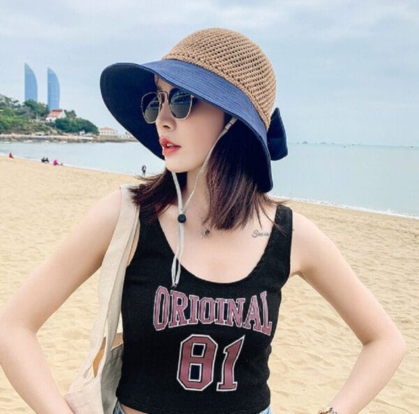 Sun Beach Straw Hats Wide Brim Packable Summer Cap 6