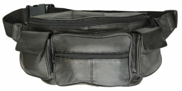 Large Black Solid Leather Waist Fanny Pack Belt Bag Travel Hip Purse Mens Womens 8