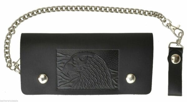 Leather Motorcycle Trucker Biker Chain Wallet With Inside Zipper Black Eagle!!! 9