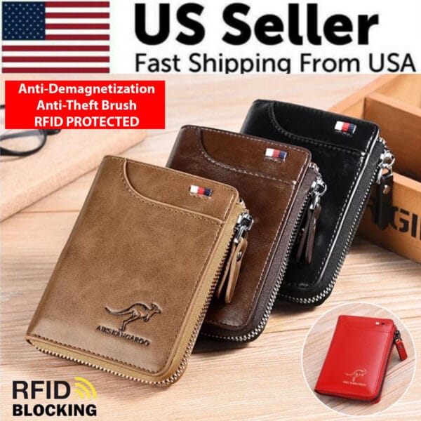 s-l1600-146.jpg Mens RFID Blocking Leather Wallet Credit Card ID Holder Zipper Purse Waterproof