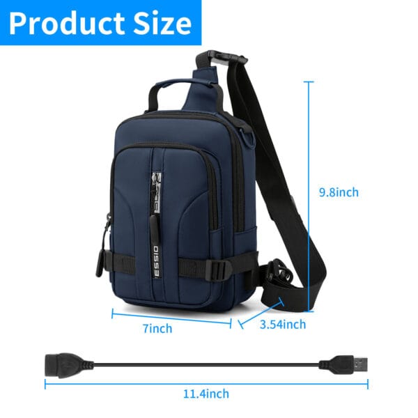 Men's Sling Shoulder Bag Anti-theft Chest Messenger Crossbody Backpack USB Port 12