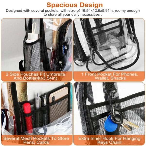 Heavy Duty Transparent Backpack See Through Book-bag Waterproof Clear Backpack 5
